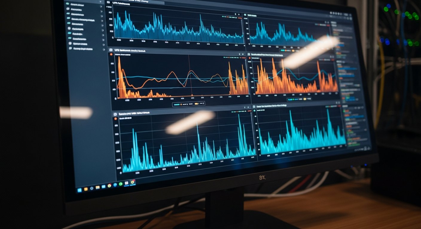 Экран мониторинга Zabbix с графиками нагрузки и напряжения ИБП