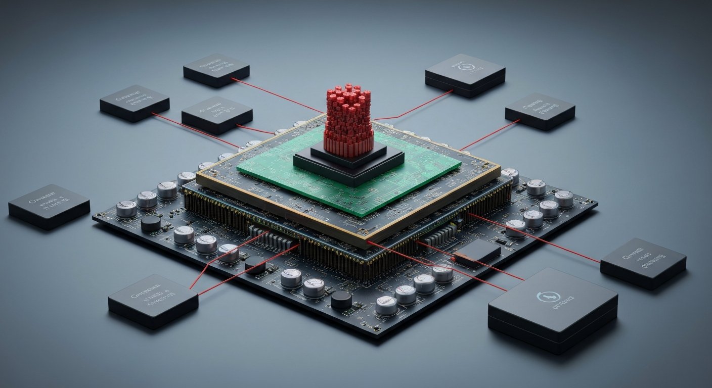 Архитектурная схема GPU-кластера: вычислительные узлы с видеокартами, центральные коммутаторы, система хранения, сетевые кабели, распределение нагрузки между компонентами