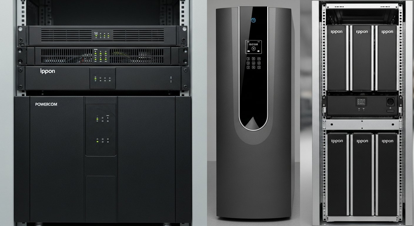 Типовые модели ИБП-устройств: rack-варианты Ippon и Powercom, tower-конфигурация, модульная система