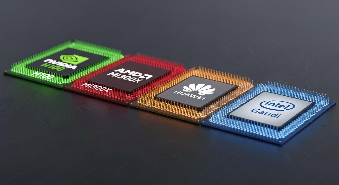 Сравнительная таблица параметров и производительности NVIDIA H100, AMD MI300X, Huawei Ascend и Intel Gaudi