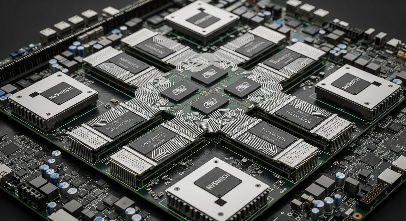 Внутренняя архитектура HGX-платы с размещением NVLink-каналов, NVSwitch-коммутаторов и восьми GPU