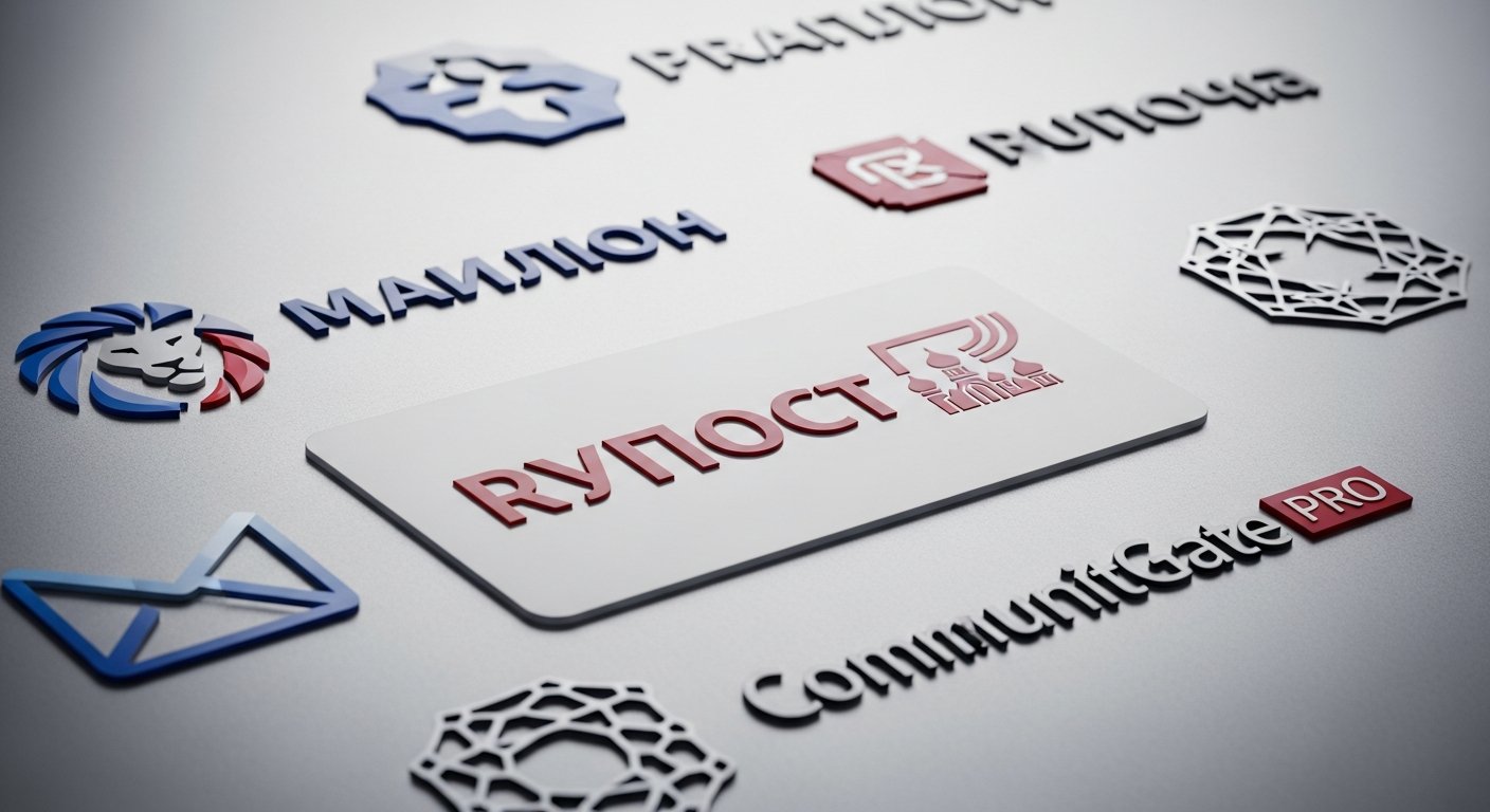 Российские почтовые платформы: логотипы и символы Mailion, RuPost, CommuniGate Pro, демонстрирующие импортозамещение ПО