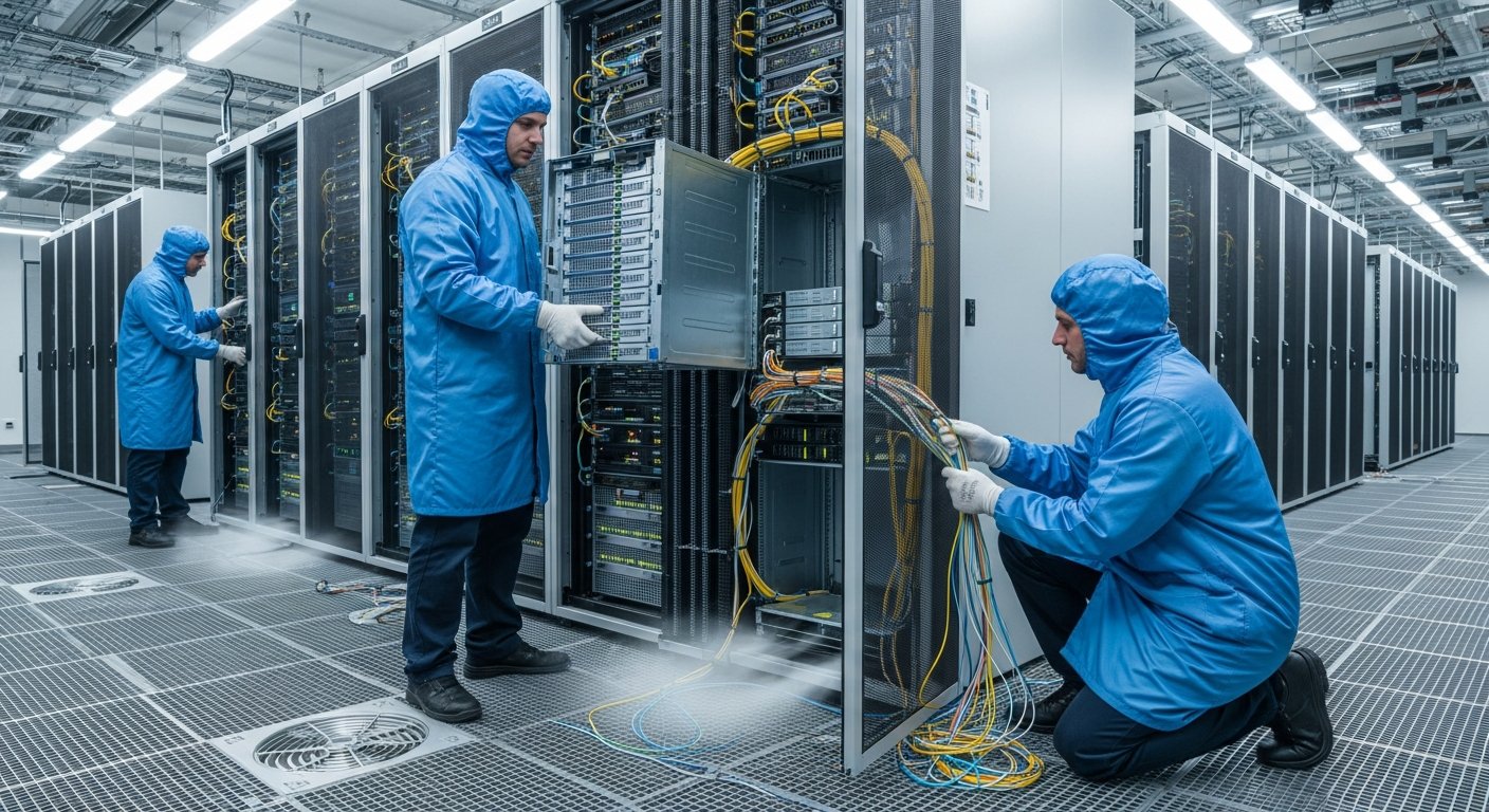 Демонтаж и извлечение неработающего серверного оборудования из стойки дата-центра