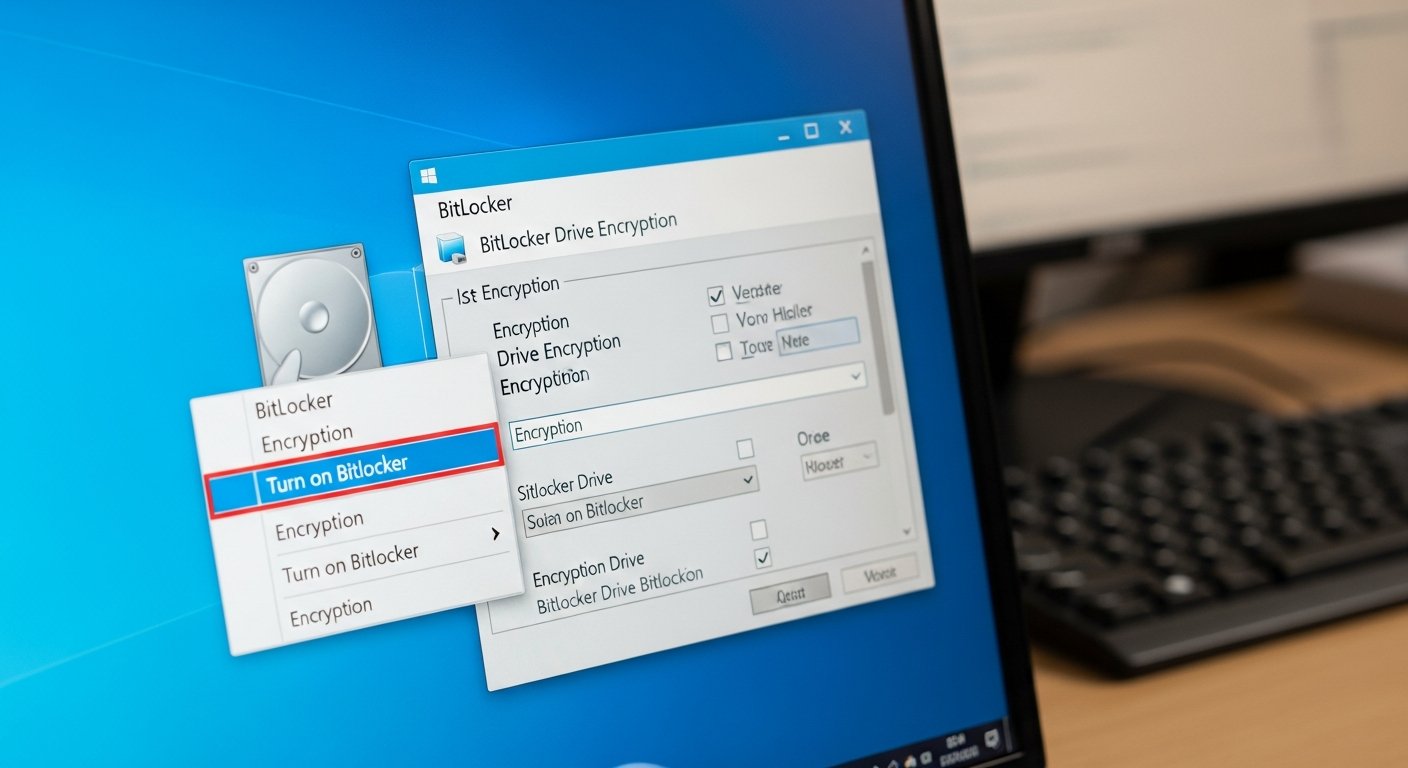 Процесс включения BitLocker в Windows: контекстное меню диска, интерфейс конфигурации шифрования