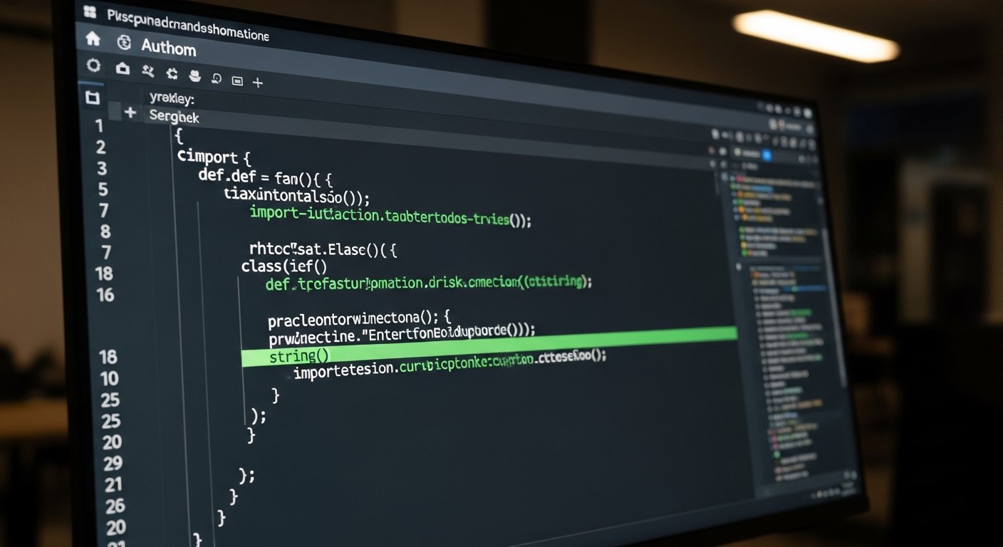 Экран монитора с кодом Python, автоматизация, IDE, тёмный фон, зелёный текст