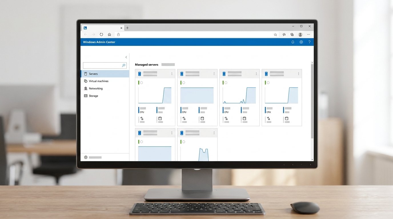 Интерфейс Windows Admin Center с панелью управления несколькими серверами, отображаемый в окне браузера