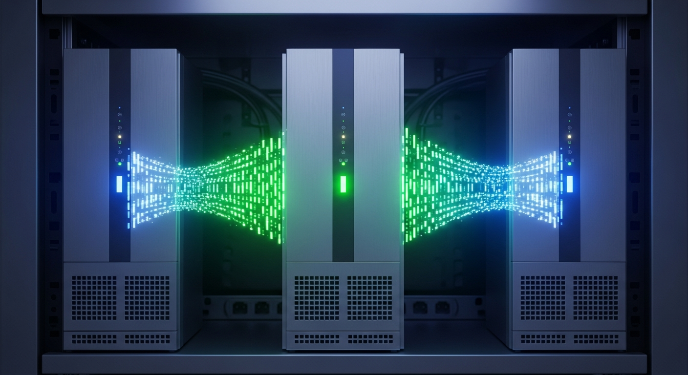 Сервер MS SQL Server с двумя репликами в зеркальном отображении, индикаторы синхронизации данных в реальном времени, готовый к быстрому переключению primary.