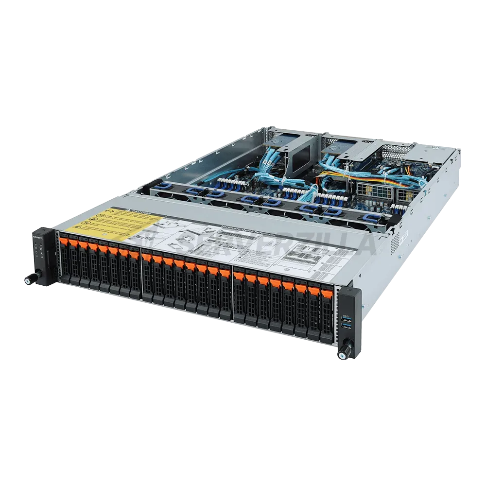 Gigabyte 6NR282Z92MR-00-A00 R282-Z92; 2U; 2 x Socket SP3 EPYC 7003/ 7002 240W*; 32x DDR4 R/LR DIMM; 24x2.5" NVMe HS + 2x2.5" SATA rear + 1xM.2, 2*PCIe x8 Gen4, 2x1Gb/s (Intel I350-AM2) + 1*Mgmt LAN;