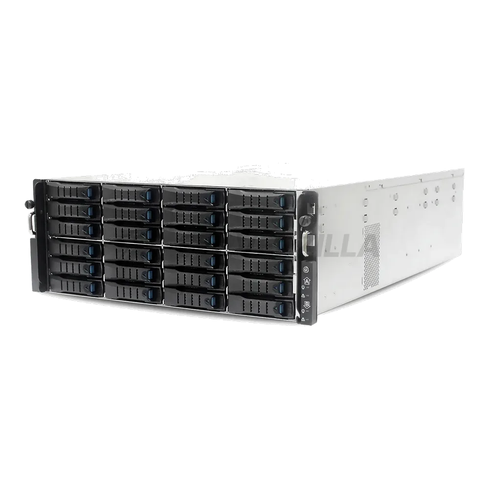 Серверная платформа/ HA401-VG, 4U, 2x2LGA-3647, 24-bay storage server, 24x SATA/SAS hot-swap 3.5"/2.5" universal bay, 2x canister, 4x 9mm 2.5" internal bay, 12G expander board with 2x SFF-8643, 2x SFF-8644, 1300W 1+1 redundant power supply, 4x 6056 fans, 2U heatsink, AIC Virgo motherboard with 2x 10G SFP+, LSI3008 SAS IOC, 28" slide rail, w/o bezel
