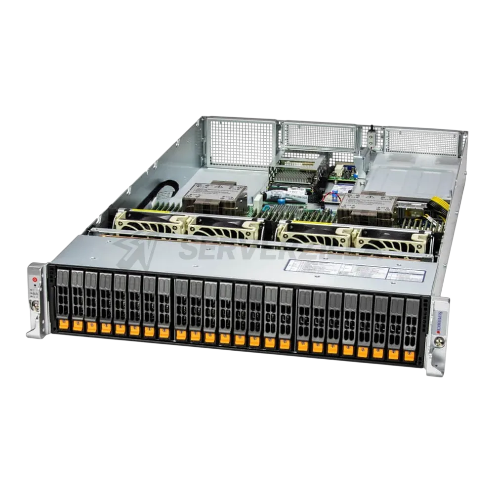 Серверная платформа/ SYS-221H-TN24R (bundle12): 2U / 2x LGA-4677 / 32x DDR5 RDIMM / 24x Hs 2.5" NVMe*/SATA/SAS*/ 1x SSD NVME 480GB, M.2 / 1x Dual-Port 1GbE RJ45 / 2x 1200W Power (24 NVME config, Fan+ Heatsink Upgrade)