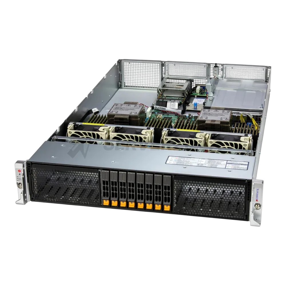 Серверная платформа/ Supermicro Server SYS-222H-TN 2U (2x LGA4710 / 32x DDR5 RDIMM / 8x Hs 2.5" NVMe / 3x PCIe 5.0 x16 / 2 / 2x PCIe 5.0 x8 / 1x OCP 3.0 / 10GbE RJ45 X710-AT2 / 2x 1600W Power) (8 NVME config)