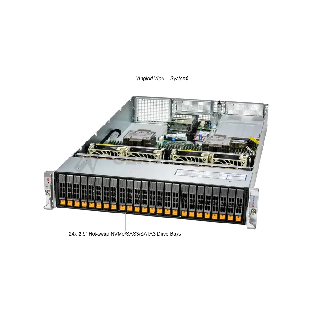 Серверная платформа/ SYS-221H-TN24R (bundle12): 2U / 2x LGA-4677 / 32x DDR5 RDIMM / 24x Hs 2.5" NVMe*/SATA/SAS*/ 1x SSD NVME 480GB, M.2 / 1x Dual-Port 1GbE RJ45 / 2x 1200W Power (24 NVME config, Fan+ Heatsink Upgrade) — фото 4