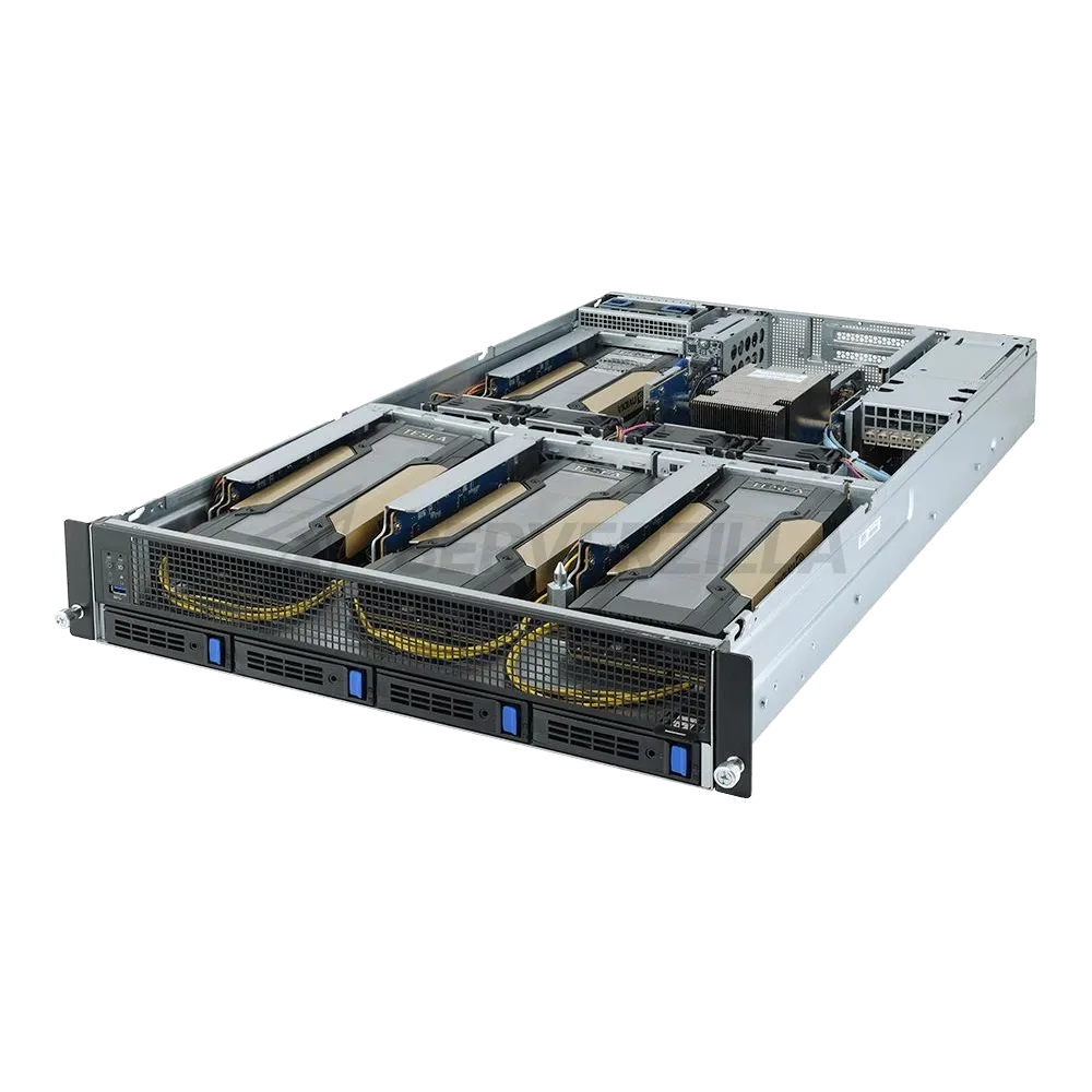 Платформа системного блока Gigabyte G242-Z10 (rev. 100) 2U UP 4 x GPU Gen3 Server,NVIDIA® NGG Ready server,Single AMD EPYC 7002 series processor family,8-Channel RDIMM/LRDIMM DDR4 per processor,8 x DIMMs,2 x 1Gb/s LAN ports (Intel® I350-AM2),1 x dedicated management port,6NG242Z10MR-00-xxx — фото 2