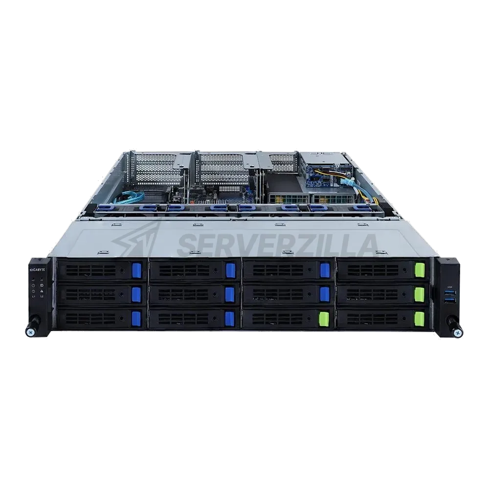 Платформа системного блока Gigabyte R282-3CA 2U, 2x LGA4189, 32x DIMM DDR4, 12x 3.5" SAS/SATA (8x NVME Gen 4), 2x 2.5" SATA/SAS in re side, 6x PCIE Gen 4 x16, 1x OCP 3.0 x16, 1x OCP 2.0 x8, AST2600, 2x 1300W, батарейка CR2032 не установлена — фото 2