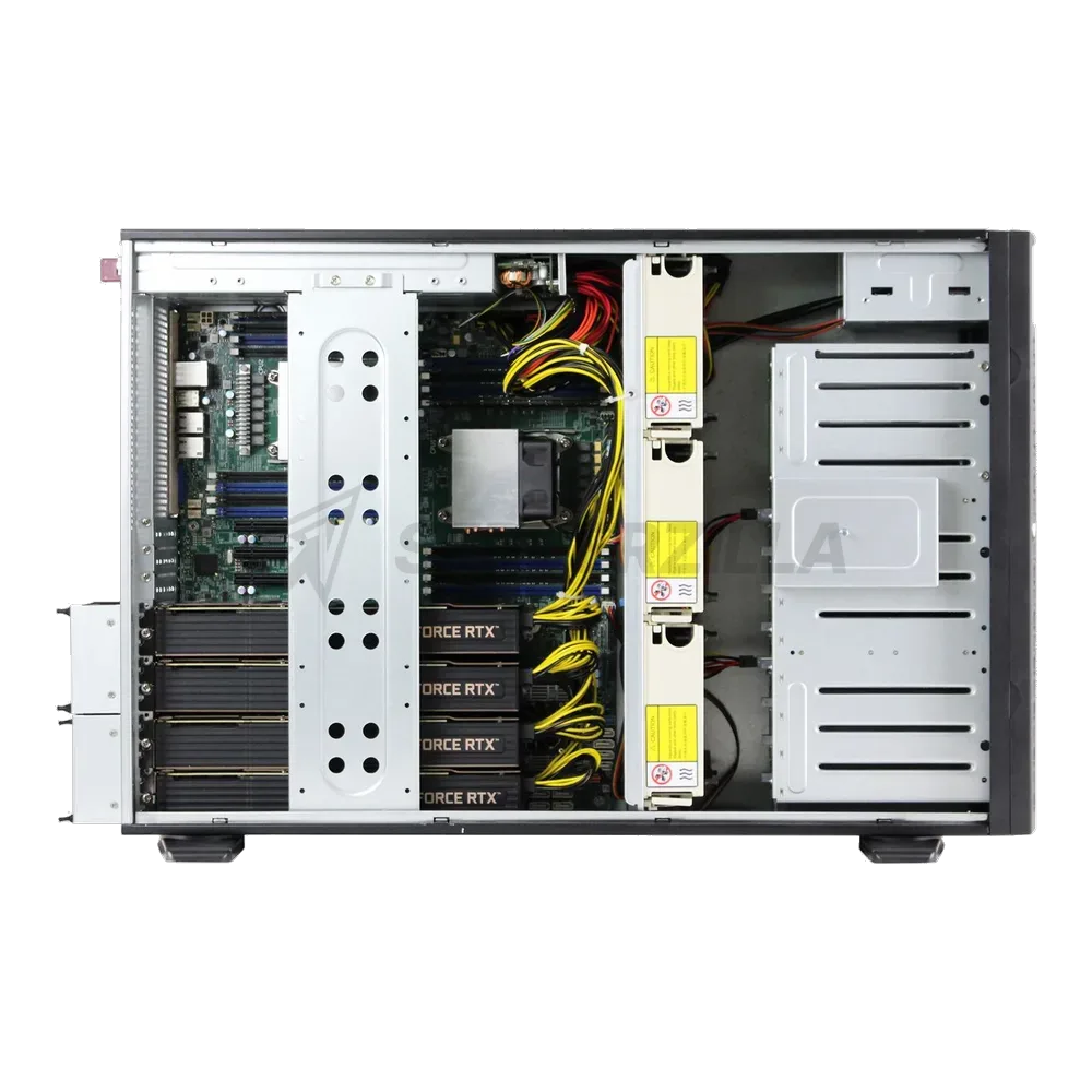 Серверный корпус/ Server case FL-T4UHS835E, 4U/Tower, max MB dimensions 15.2"x13.2", 8x2,5"/3,5 hotswap HDD bays, support 1xSlimODD (optional), SATA/SAS/NVME Tri-mode Backplane, 3x12038 int. fan, 2x8038 rear fan,11xFH PCIe expansion slots, 2xUSB 3.0, CRPS 1+1 2000W + PDB 3000W with cables 4x12vhpwr+MB 24pin+2*8pin CPU+backplane cables, FL-RKT4U rails — фото 7