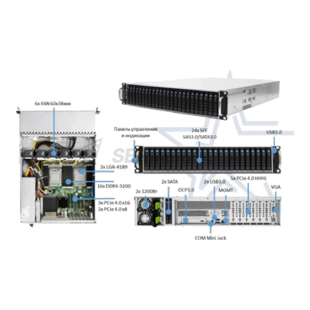 Сервер Звезда Иридиум ИР-224Х (2 х Intel Xeon Silver 4310 / 16 х 32GB DDR4 ECC Reg / 6 х 3840GB SAS SSD / 2 x 10GE SFP+ / 2 x 10GE SFP+ / Raid 0, 1, 5, 6, 10, 50, 60 4Gb 8i / 1 х RAID BBU / SUPSTD12) — фото 2