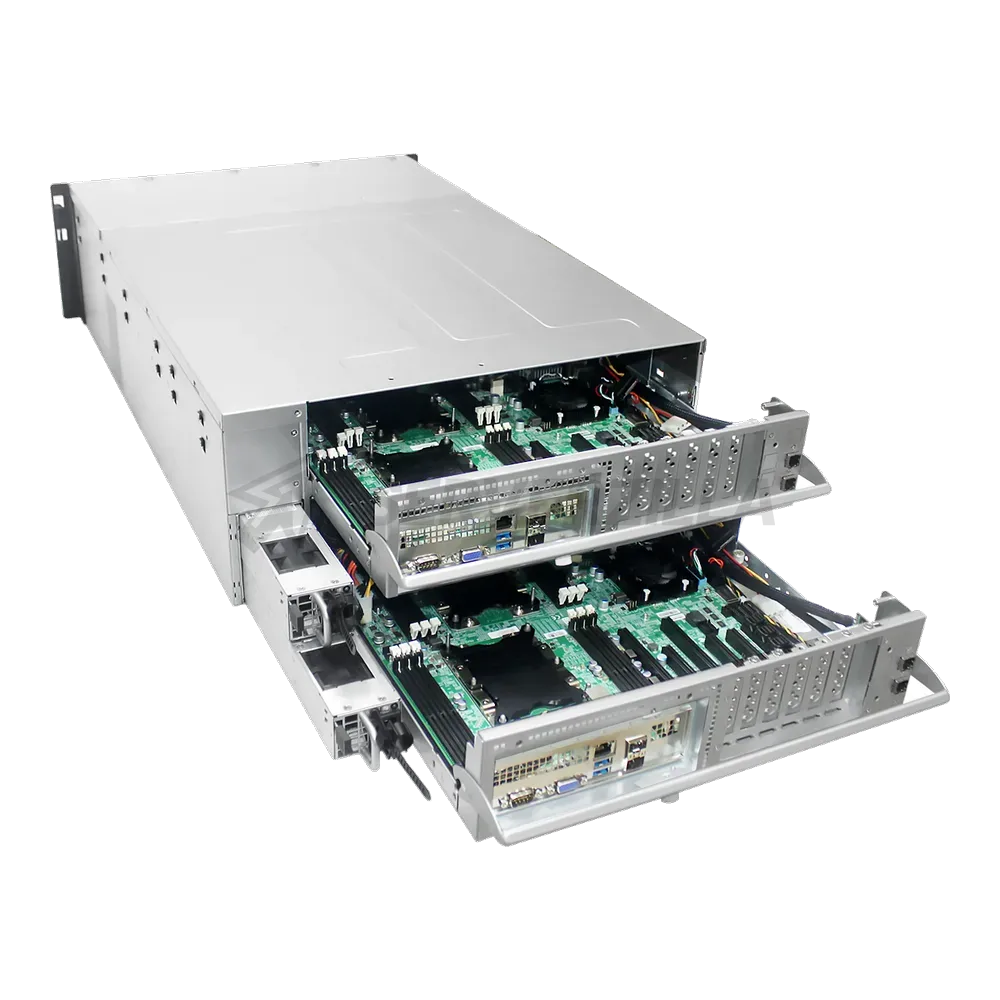 Серверная платформа/ HA401-VG, 4U, 2x2LGA-3647, 24-bay storage server, 24x SATA/SAS hot-swap 3.5"/2.5" universal bay, 2x canister, 4x 9mm 2.5" internal bay, 12G expander board with 2x SFF-8643, 2x SFF-8644, 1300W 1+1 redundant power supply, 4x 6056 fans, 2U heatsink, AIC Virgo motherboard with 2x 10G SFP+, LSI3008 SAS IOC, 28" slide rail, w/o bezel — фото 3