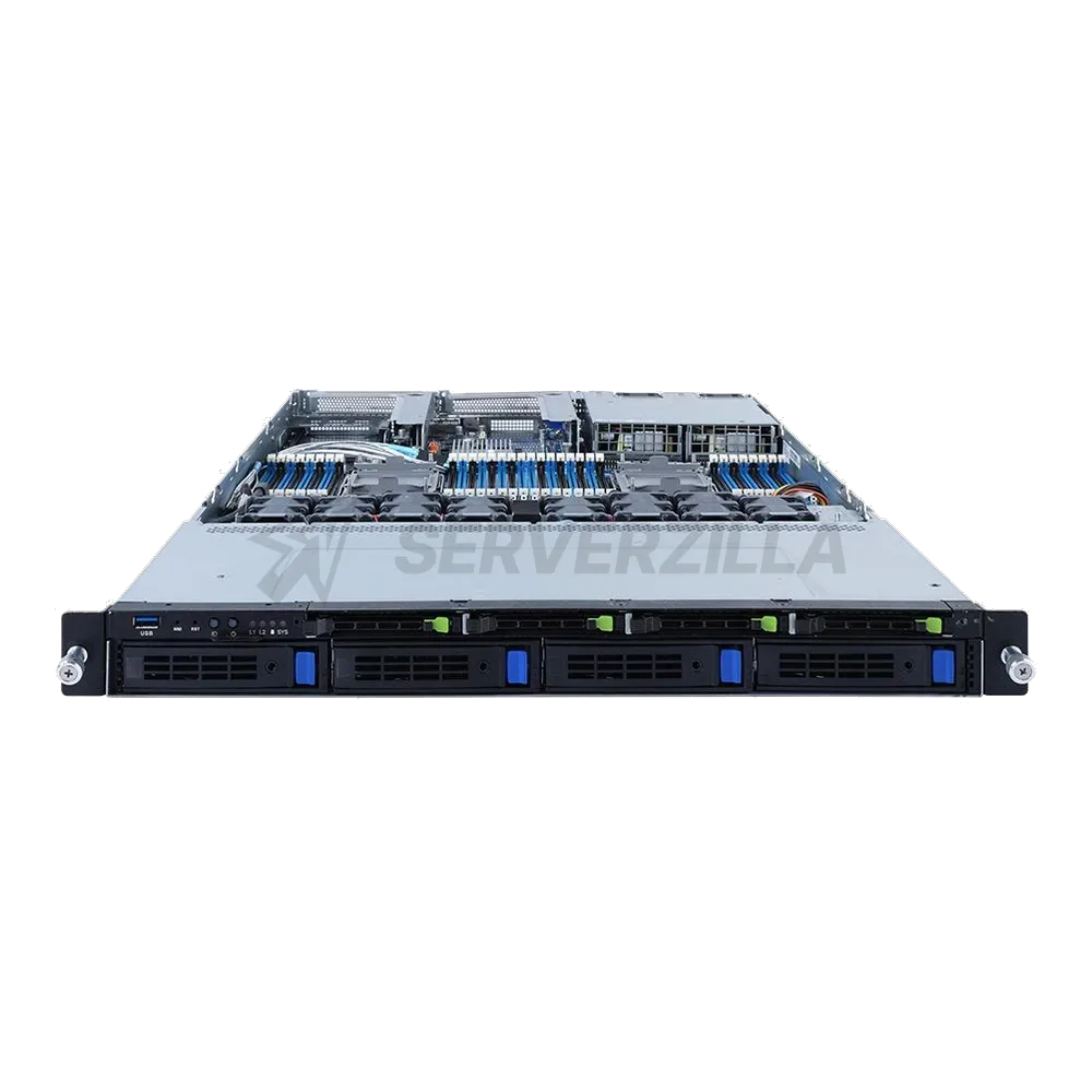 Платформа системного блока Gigabyte R182-M80 1U, 2x LGA4189, 32x DIMM DDR4, 4x 3.5" SAS/SATA, 4x 2.5" 9.5 mm SATA/NVME Gen 4, 2x 1Gb/s Intel I350-AM2, 2x PCIE Gen 4 x16, 1x OCP 3.0 x16, 1x OCP 2.0 x8, AST2600, 2x 1300W — фото 3