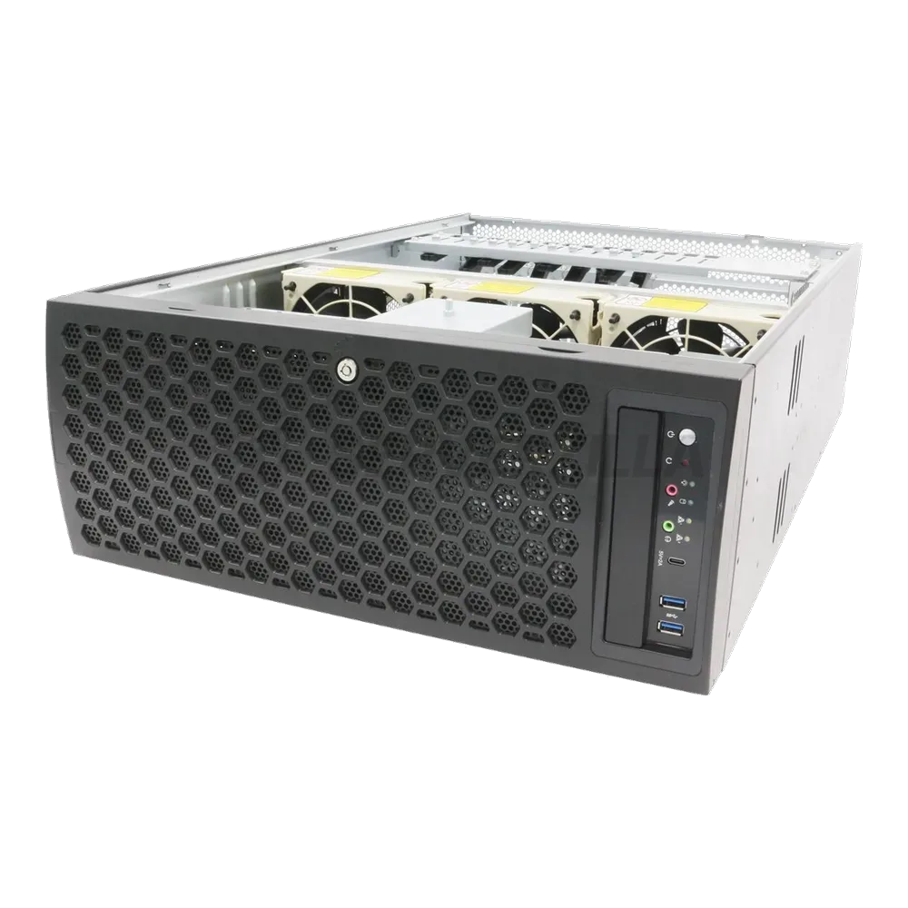 Серверный корпус/ Server case FL-T4UHS835E, 4U/Tower, max MB dimensions 15.2"x13.2", 8x2,5"/3,5 hotswap HDD bays, support 1xSlimODD (optional), SATA/SAS/NVME Tri-mode Backplane, 3x12038 int. fan, 2x8038 rear fan,11xFH PCIe expansion slots, 2xUSB 3.0, CRPS 1+1 2000W + PDB 3000W with cables 4x12vhpwr+MB 24pin+2*8pin CPU+backplane cables, FL-RKT4U rails — фото 4