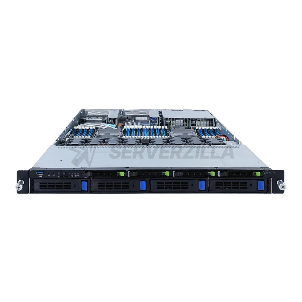 Платформа системного блока Gigabyte R182-M80 1U, 2x LGA4189, 32x DIMM DDR4, 4x 3.5" SAS/SATA, 4x 2.5" 9.5 mm SATA/NVME Gen 4, 2x 1Gb/s Intel I350-AM2, 2x PCIE Gen 4 x16, 1x OCP 3.0 x16, 1x OCP 2.0 x8, AST2600, 2x 1300W — фото 2
