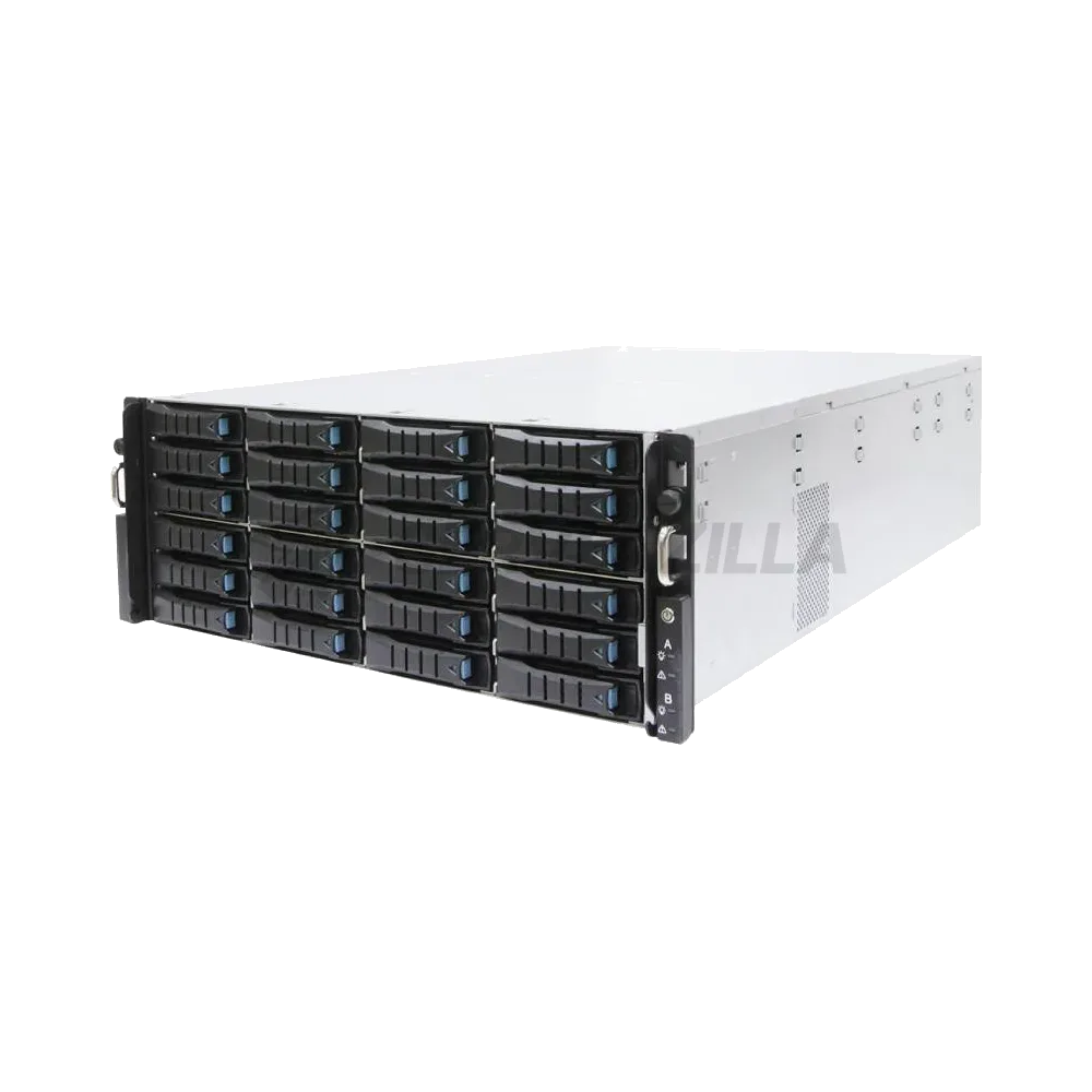 Серверная платформа/ HA401-VG, 4U, 2x2LGA-3647, 24-bay storage server, 24x SATA/SAS hot-swap 3.5"/2.5" universal bay, 2x canister, 4x 9mm 2.5" internal bay, 12G expander board with 2x SFF-8643, 2x SFF-8644, 1300W 1+1 redundant power supply, 4x 6056 fans, 2U heatsink, AIC Virgo motherboard with 2x 10G SFP+, LSI3008 SAS IOC, 28" slide rail, w/o bezel, w/o battery CR-2032 — фото 4