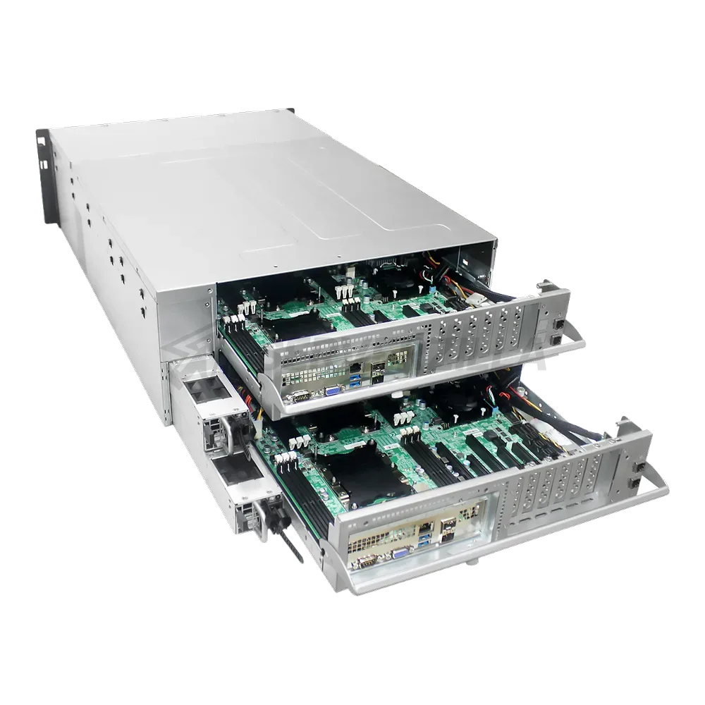 Серверная платформа/ HA401-VG, 4U, 2x2LGA-3647, 24-bay storage server, 24x SATA/SAS hot-swap 3.5"/2.5" universal bay, 2x canister, 4x 9mm 2.5" internal bay, 12G expander board with 2x SFF-8643, 2x SFF-8644, 1300W 1+1 redundant power supply, 4x 6056 fans, 2U heatsink, AIC Virgo motherboard with 2x 10G SFP+, LSI3008 SAS IOC, 28" slide rail, w/o bezel, w/o battery CR-2032 — фото 2