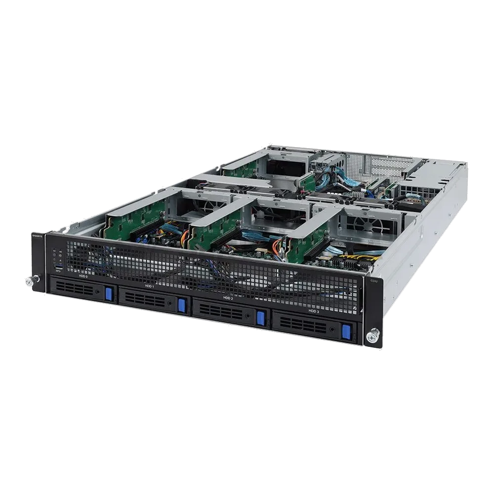 Платформа системного блока Gigabyte G242-Z10 (rev. 100) 2U UP 4 x GPU Gen3 Server,NVIDIA® NGG Ready server,Single AMD EPYC 7002 series processor family,8-Channel RDIMM/LRDIMM DDR4 per processor,8 x DIMMs,2 x 1Gb/s LAN ports (Intel® I350-AM2),1 x dedicated management port,6NG242Z10MR-00-xxx — фото 3