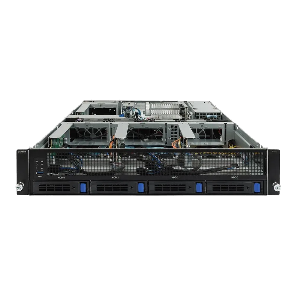 Платформа системного блока Gigabyte G242-Z10 (rev. 100) 2U UP 4 x GPU Gen3 Server,NVIDIA® NGG Ready server,Single AMD EPYC 7002 series processor family,8-Channel RDIMM/LRDIMM DDR4 per processor,8 x DIMMs,2 x 1Gb/s LAN ports (Intel® I350-AM2),1 x dedicated management port,6NG242Z10MR-00-xxx — фото 4
